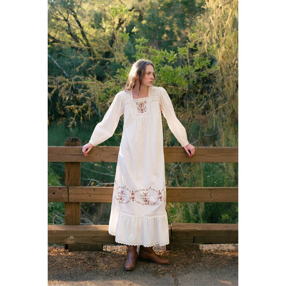 NWT Christy Dawn The Yolanda Organic Cotton Embroidered Maxi Dress Pearl Size M